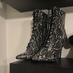 Snakeskin Lace-Up Ankle Boots